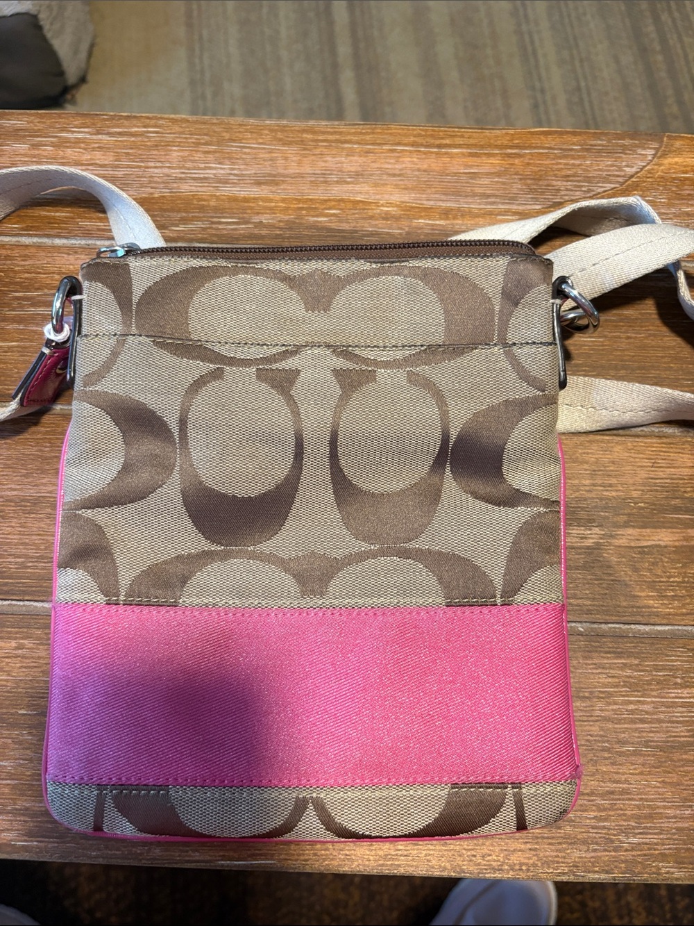 Coach Canvas Crossbody in Brown and Pink